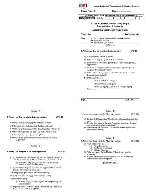 Ai Sample Paper | PDF | Pattern Recognition | Artificial Intelligence