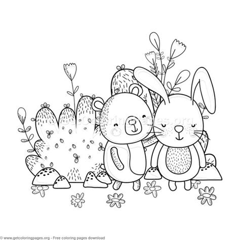 Bunny and Bear Best Friends Coloring Pages Free instant download # ...