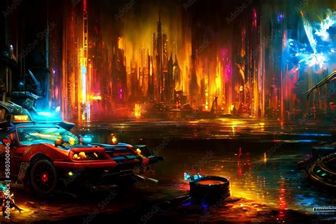 Colorful Cyberpunk Style City Skyline In The Night Sky Generative AI ...