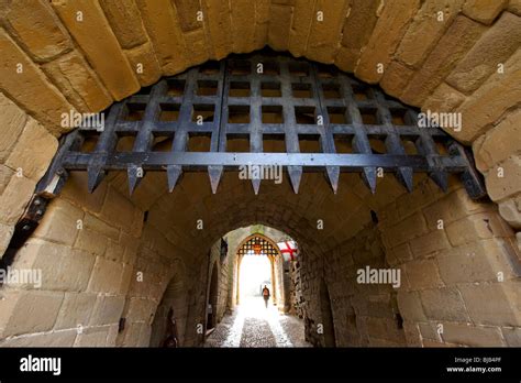 The two portcullis in the gatehouse at Warwick castle in the UK Stock ...