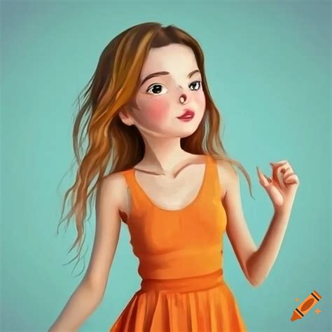 Girl wearing an orange dress on Craiyon