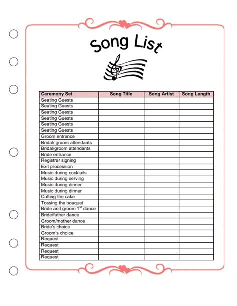 Wedding Playlist Template Download Printable PDF | Templateroller