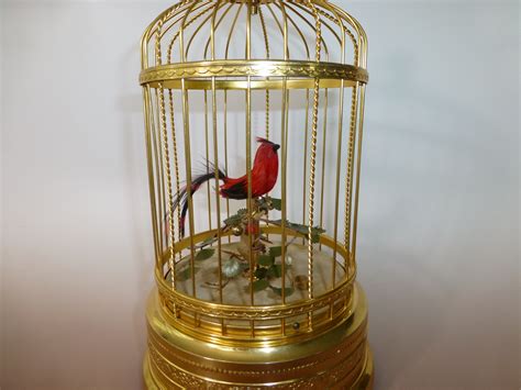 Rare Vintage Japan Singing Bird Cage Automaton Beautiful Gold Gilt Cage Fully Restored and ...