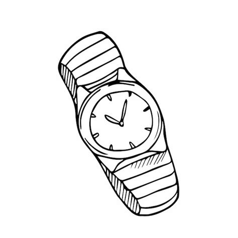 Premium Vector | Doodle men's wristlewatch black image on white ...