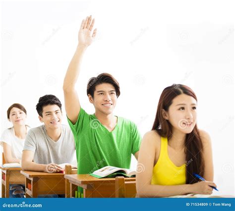 College Student Raise Hand for Question in Classroom Stock Image - Image of education, looking ...