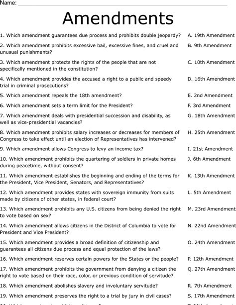 Amendments Review Worksheet - WordMint