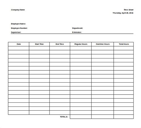 Printable Weekly Timesheet Template Word