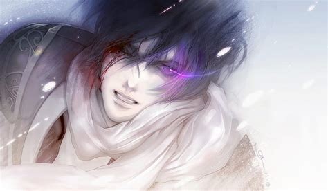 Saitou Hajime, glowing eyes, male, dark hair, blood, hakuouki shinsengumi kitan, HD wallpaper ...