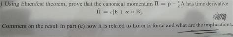 Solved Using Ehrenfest theorem, prove that the canonical | Chegg.com