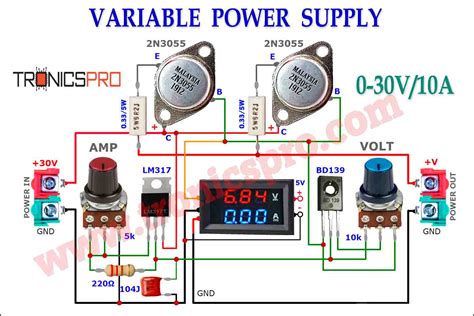 Variable Power Supply 0-30V_10A Circuit Diagram - TRONICSpro