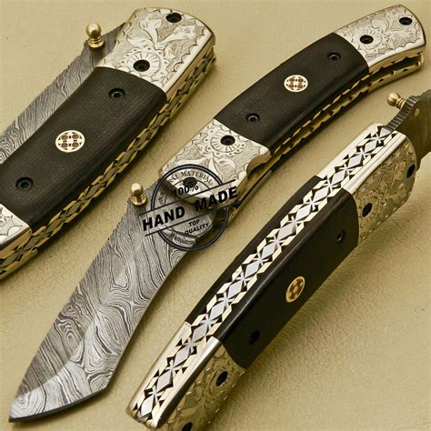 Damascus Folding Knife Custom Handmade Damascus Steel Pocket Knife With ...