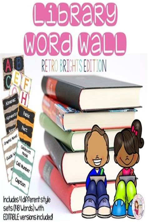 Library Word Wall - Retro Brights (Editable Versions Included) | Elementary library, Library ...