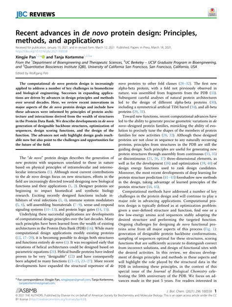 (PDF) Recent advances in de novo protein design: Principles, methods ...