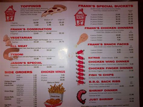 Frank's Pizza Menu, Menu for Frank's Pizza, North End, Winnipeg - Urbanspoon/Zomato