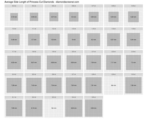 Princess Cut Diamond Carat Size Chart – Diamond Screener