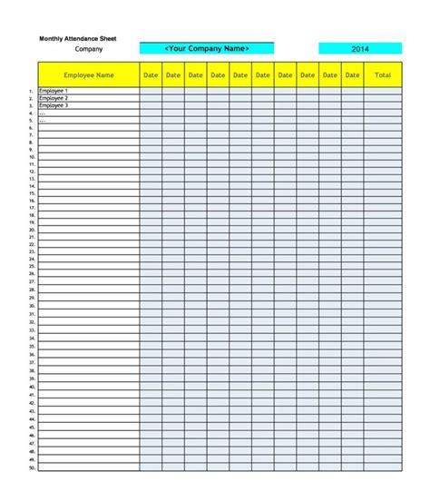 Attendance Sheet Excel Template 50 Free Example - RedlineSP