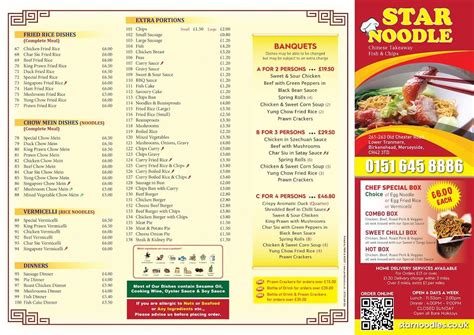 Menu at Star Noodle restaurant, Birkenhead, 261 Old Chester Rd