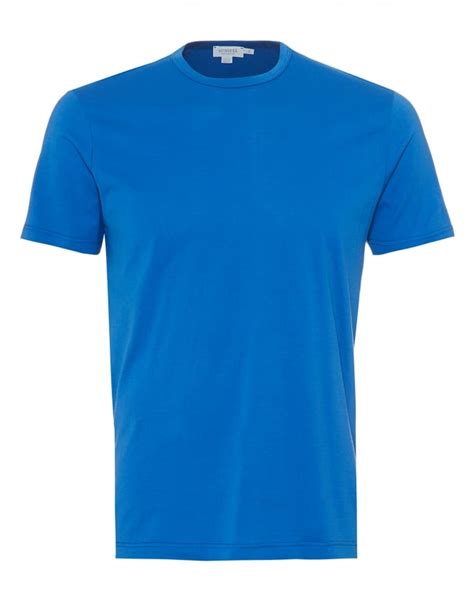 Sunspel Mens Plain T-Shirt, 100% Cotton Klein Blue Tee