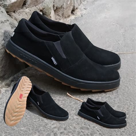 Sepatu Pria Slip On Hitam Polos Vanss Slop Tanpa Tali Sneakers Casual ...