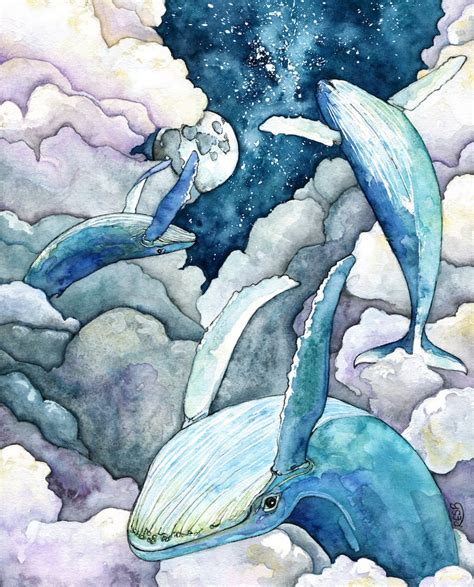 Whale Painting Watercolor Painting Whale Print Night Sky - Etsy