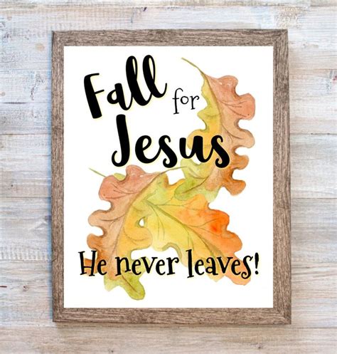 Christian Printable, Fall for Jesus, Christian Fall Leaves Printable, Fall Leaves Wall Art ...