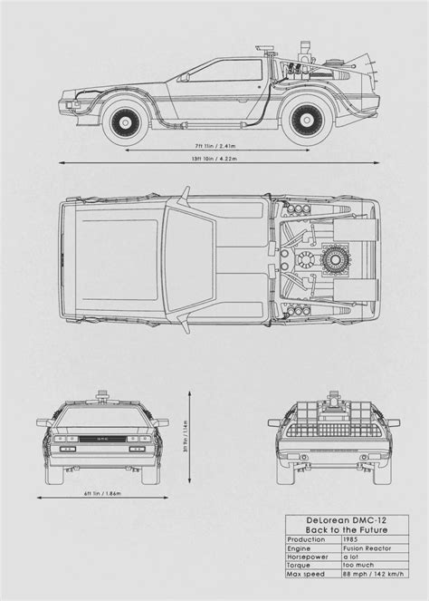 DeLorean DMC-12 blueprint | Delorean, Blueprints, Delorean time machine