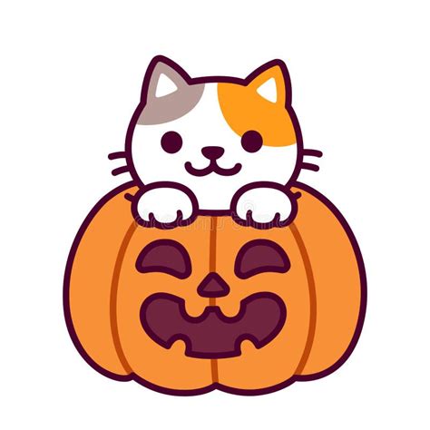 Cute Cartoon Cat in Halloween Pumpkin Stock Vector - Illustration of halloween, drawing: 226726353