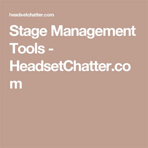 Stage Management Tools - HeadsetChatter.com Theatre Stage, Theater ...