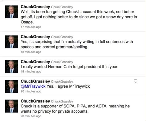 Hacker infiltrates Twitter account of Chuck Grassley, PIPA sponsor and senator from Iowa