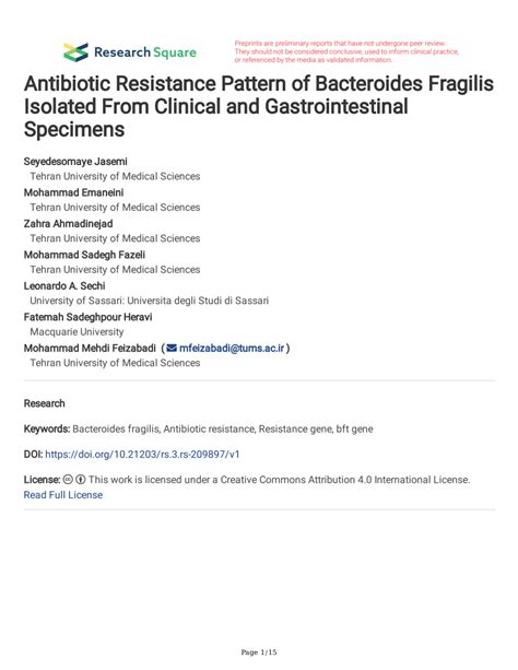 (PDF) Antibiotic Resistance Pattern of Bacteroides Fragilis Isolated ...