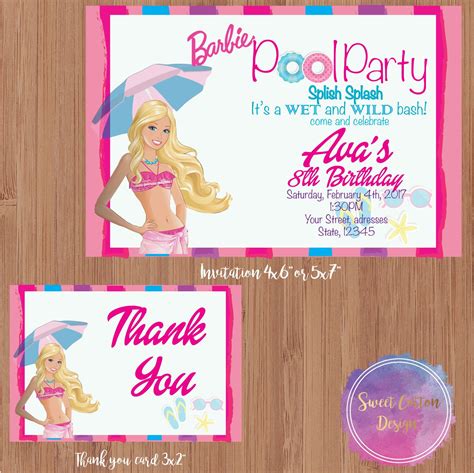 Barbie Pool Party/ Birthday with thank you note by SweetCottonInc on Etsy | Barbie pool party ...