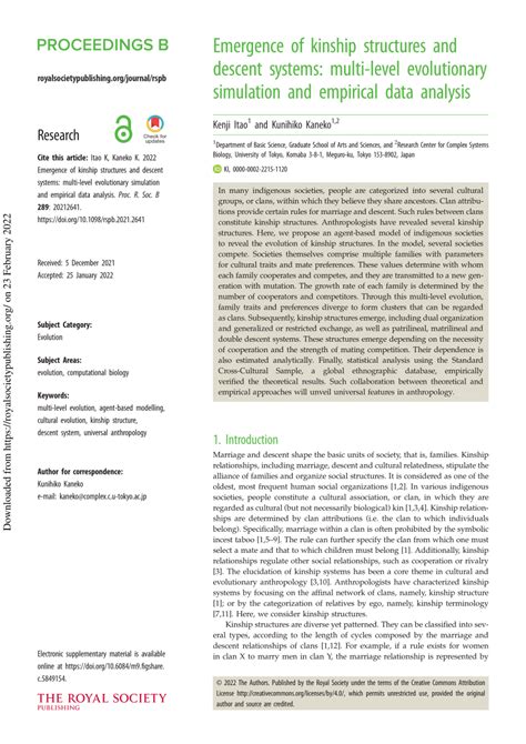 (PDF) Emergence of kinship structures and descent systems: multi-level evolutionary simulation ...