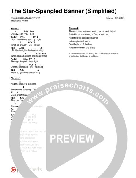 The Star-Spangled Banner (Simplified) Chords PDF (Traditional Hymn) - PraiseCharts