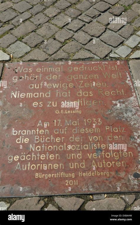 plaque to remember book burning heidelberg 1933 Stock Photo - Alamy