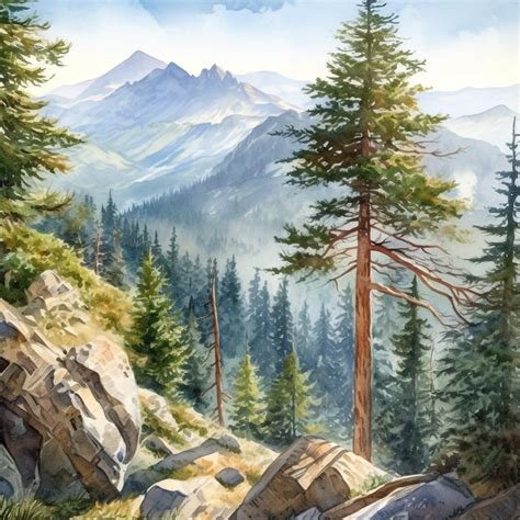 Digital Watercolor Mountain Scene - Etsy