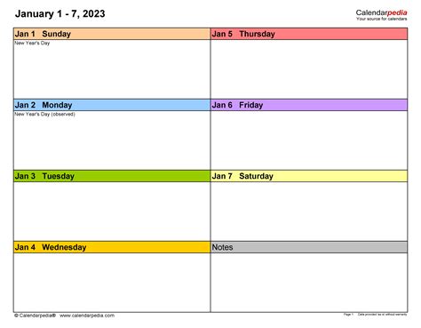 Weekly Calendars 2023 for Word - 12 free printable templates