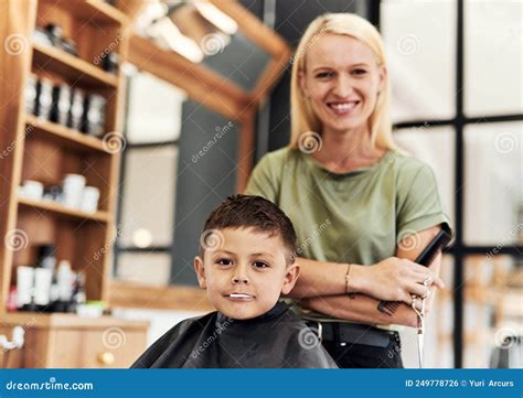 He Went for His First Official Haircut Today. Portrait of an Adorable Little Boy Getting a ...