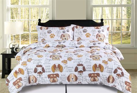 Beatrice Dog Kisses Full/Queen Dog Puppy Comforter Bedding Set Pet Animal Brown and White in ...