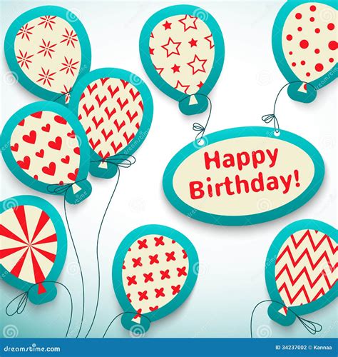 Happy Birthday Retro Postcard with Balloons. Stock Vector - Illustration of design, paper: 34237002