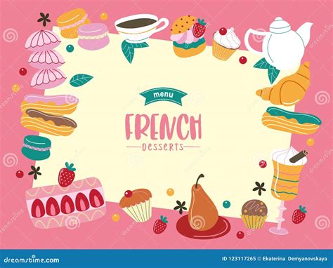 French Cuisine, Various Traditional Desserts. a Great Set of Vector Dishes Stock Vector ...