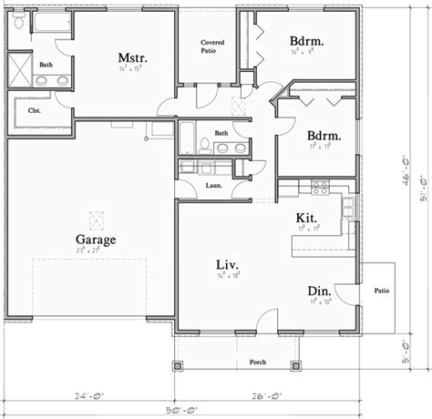 1 Story Duplex House Plan: 3 Bedroom, 2 Bath, With 2 Car Garage