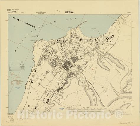 Map : Darnah, Libya 1943, Derna, city plan, Antique Vintage ...