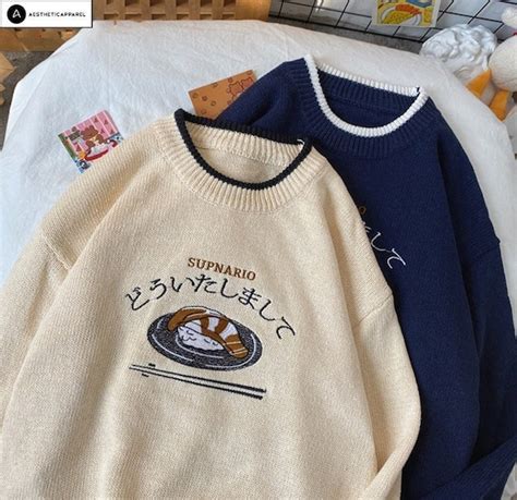 Japanese Style Sweater Embroidered Knitted Sweater Vintage - Etsy