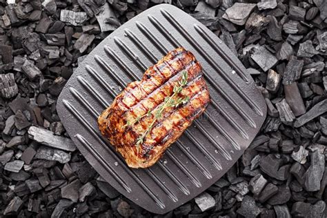 Steak grilled on charcoal stock photo. Image of background - 102345530