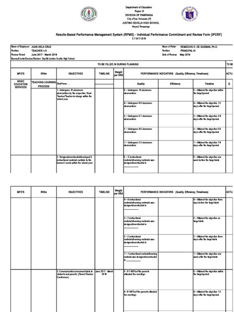 Sample Ipcrf For Teacher I-III | PDF | Lesson Plan | Classroom