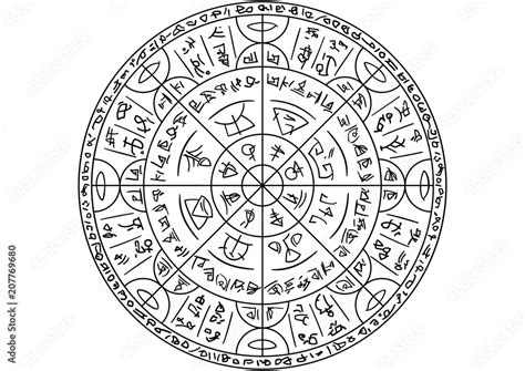 Magic circle with mystic symbols/ Illustration fantasy circle sign with ...