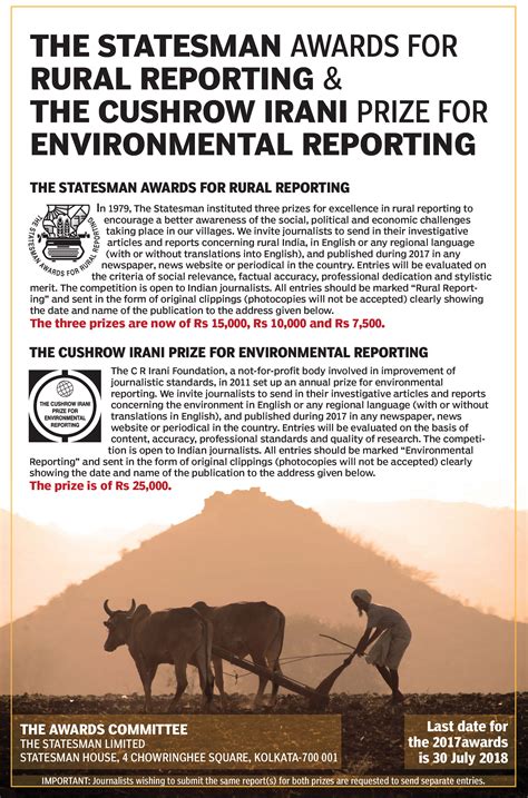 The Statesman Awards for Rural Reporting & The Cushrow Irani Prize for Environmental Reporting ...