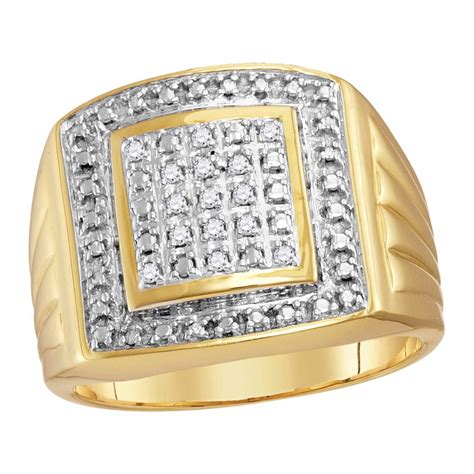 Yellow-tone Sterling Silver Mens Round Diamond Square Frame Cluster Ring 1/10 Cttw – North Arrow ...