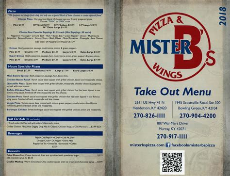 Mister B's Pizza & Wings menu in Henderson, Kentucky, USA