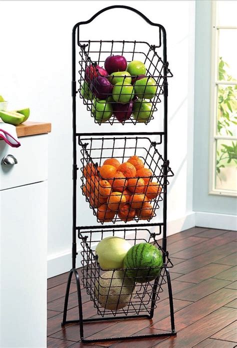 Wire Storage Basket Bins Shelving 3 Tier Rack Organizer Fruit Stand ...